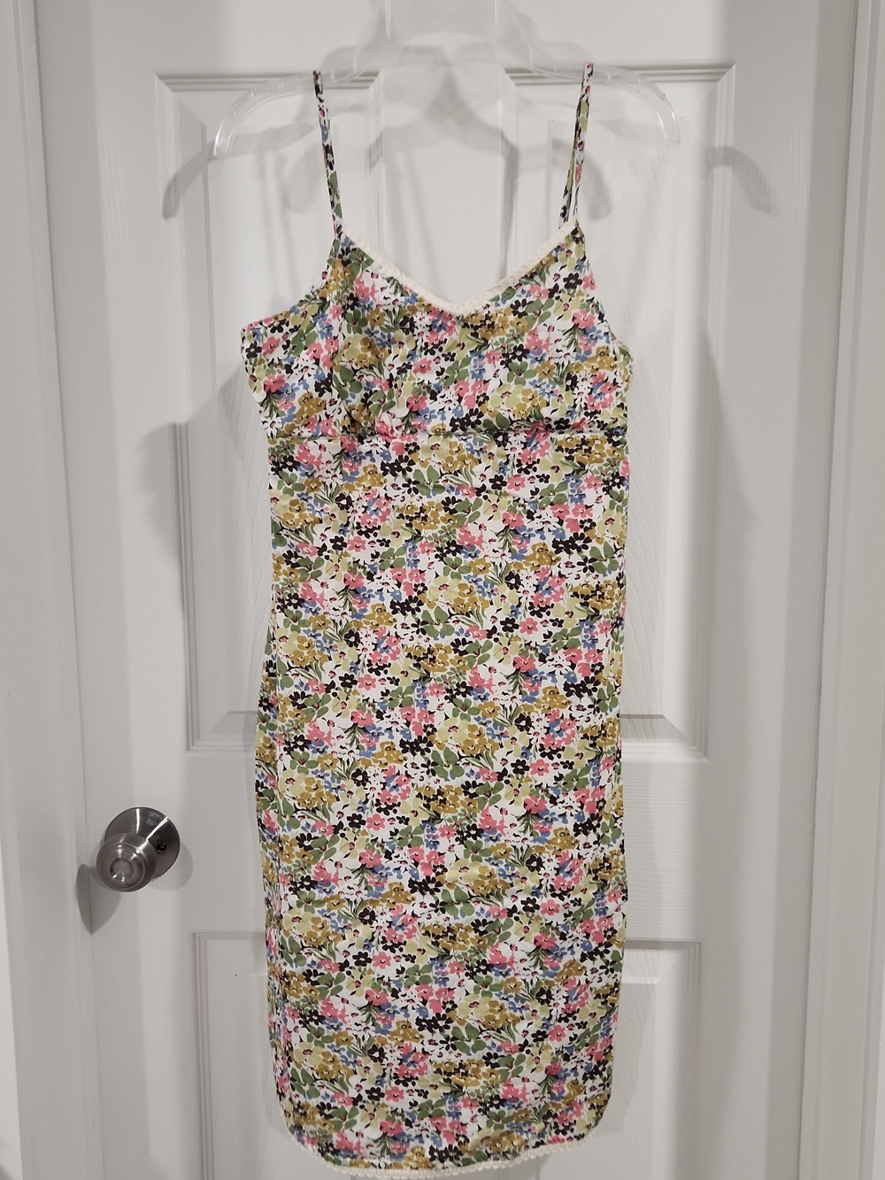 VTG Route 66 Floral Slip Dress Womens 6 Cotton Lace Trim Y2K Boho Made In 2005